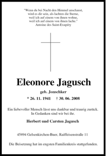 Traueranzeige von Eleonore Jagusch von Tageszeitung