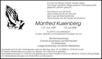 Traueranzeige von Manfred Kusenberg von Tageszeitung