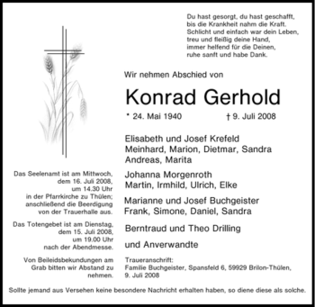 Traueranzeige von Konrad Gerhold von Tageszeitung