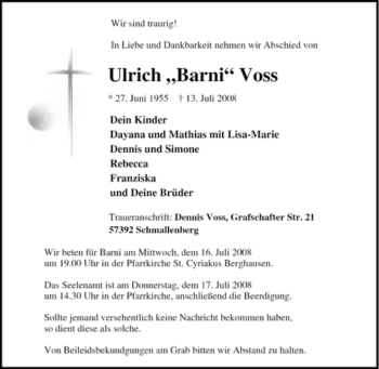 Traueranzeige von Ulrich Voss von Tageszeitung