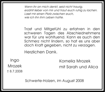 Traueranzeige von Ingo Mrozek von Tageszeitung