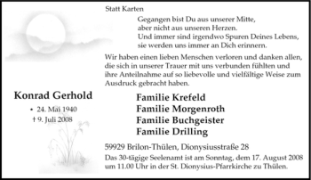 Traueranzeige von Konrad Gerhold von Tageszeitung