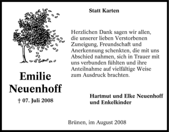 Traueranzeige von Emilie Neuenhoff von Tageszeitung