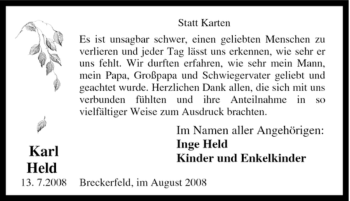 Traueranzeige von Karl Held von Tageszeitung