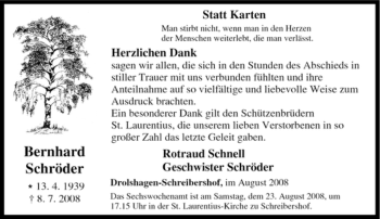 Traueranzeige von Bernhard Schröder von Tageszeitung