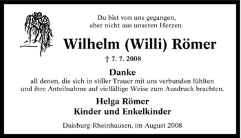 Traueranzeige von Wilhelm Römer von Tageszeitung