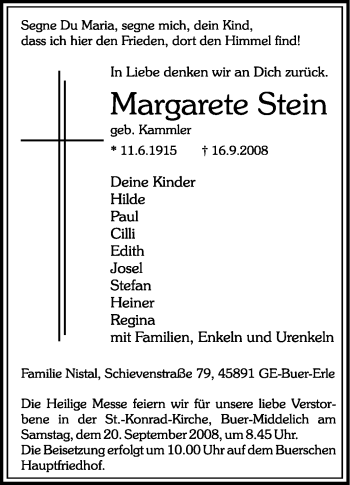 Traueranzeige von Margarete Stein von Tageszeitung