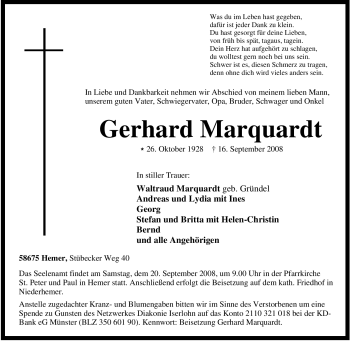 Traueranzeige von Gerhard Marquardt von Tageszeitung