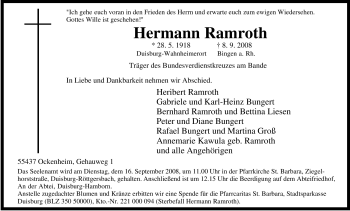 Traueranzeige von Hermann Ramroth von Tageszeitung