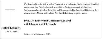 Traueranzeige von Henni Laskawi von Tageszeitung