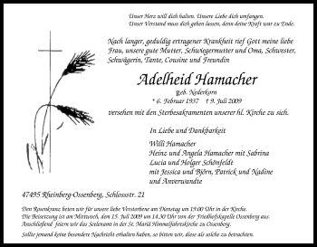 Traueranzeige von Adelheid Hamacher von Tageszeitung