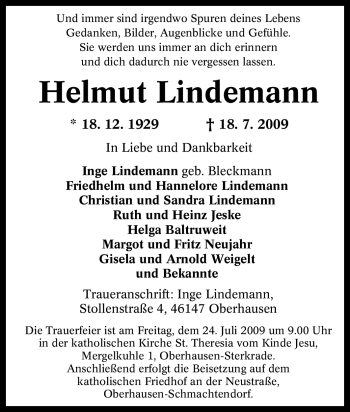 Traueranzeige von Helmut Lindemann von Tageszeitung