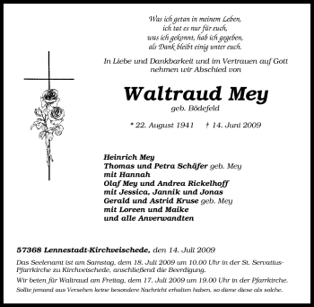 Traueranzeige von Waltraud Mey von Tageszeitung