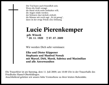 Traueranzeige von Lucie Pierenkemper von Tageszeitung