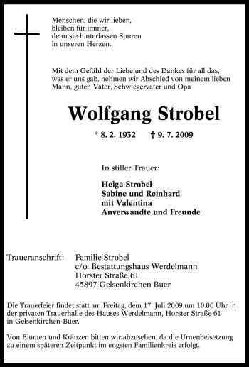 Traueranzeige von Wolfgang Strobel von Tageszeitung