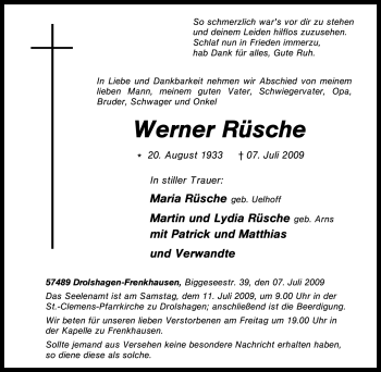 Traueranzeige von Werner Rüsche von Tageszeitung