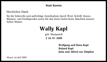 Traueranzeige von Wally Kapl von Tageszeitung