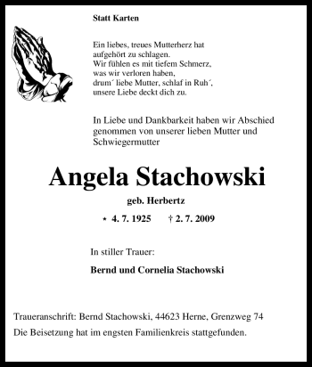 Traueranzeige von Angela Stachowski von Tageszeitung