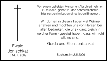 Traueranzeige von Ewald Jonischkat von Tageszeitung