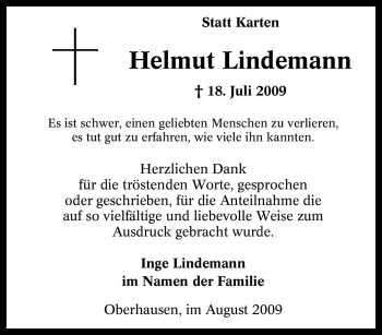 Traueranzeige von Helmut Lindemann von Tageszeitung