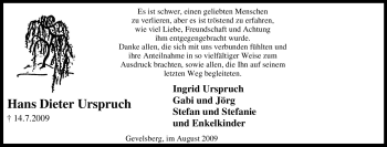 Traueranzeige von Hans Dieter Urspruch von Tageszeitung