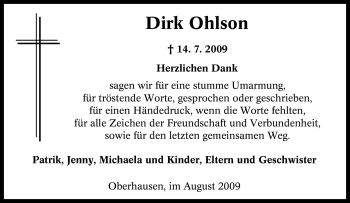 Traueranzeige von Dirk Ohlson von Tageszeitung