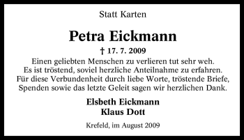 Traueranzeige von Petra Eickmann von Tageszeitung