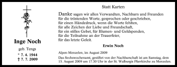 Traueranzeige von Inge Noch von Tageszeitung