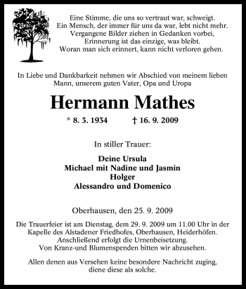 Traueranzeige von Hermann Mathes von Tageszeitung