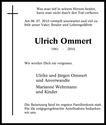 Traueranzeige von Ulrich Ommert von Tageszeitung