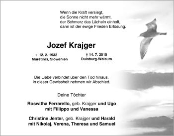 Traueranzeige von Jozef Krajger von Tageszeitung