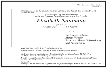 Traueranzeige von Elisabeth Naumann von Tageszeitung