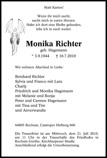 Traueranzeige von Monika Richter von Tageszeitung