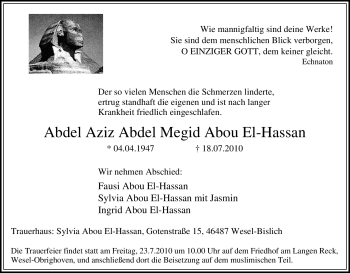 Traueranzeige von Abdel Aziz Abdel Megid Abou El-Hassan von Tageszeitung