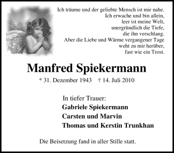 Traueranzeige von Manfred Spiekermann von Tageszeitung