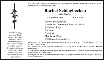 Traueranzeige von Bärbel Schlaghecken von Tageszeitung