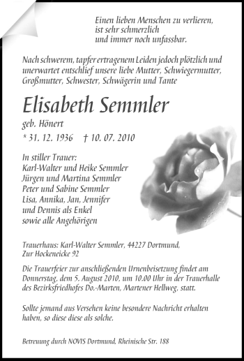 Traueranzeige von Elisabeth Semmler von Tageszeitung