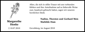 Traueranzeige von Margarethe Henke von Tageszeitung