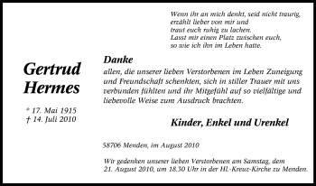 Traueranzeige von Gertrud Hermes von Tageszeitung