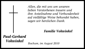 Traueranzeige von Paul-Gerhard Vohwinkel von Tageszeitung