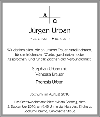 Traueranzeige von Jürgen Urban von Tageszeitung
