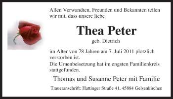 Traueranzeige von Thea Peter von Tageszeitung
