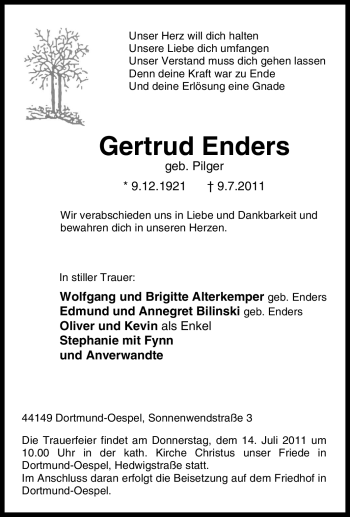 Traueranzeige von Gertrud Enders von Tageszeitung