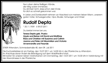 Traueranzeige von Rudolf Depta von Tageszeitung