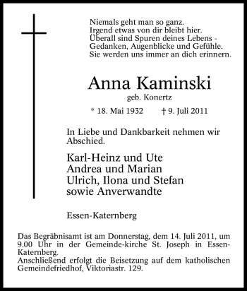 Traueranzeige von Anna Kaminski von Tageszeitung