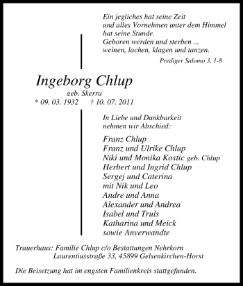 Traueranzeige von Ingeborg Chlup von Tageszeitung