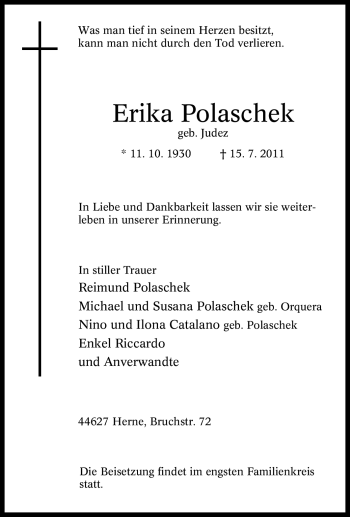 Traueranzeige von Erika Polaschek von Tageszeitung