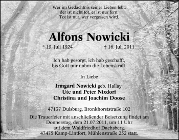 Traueranzeige von Alfons Nowicki von Tageszeitung