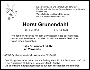 Traueranzeige von Horst Grunendahl von Tageszeitung