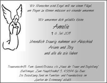Traueranzeige von Amelie Unbekannt von Tageszeitung